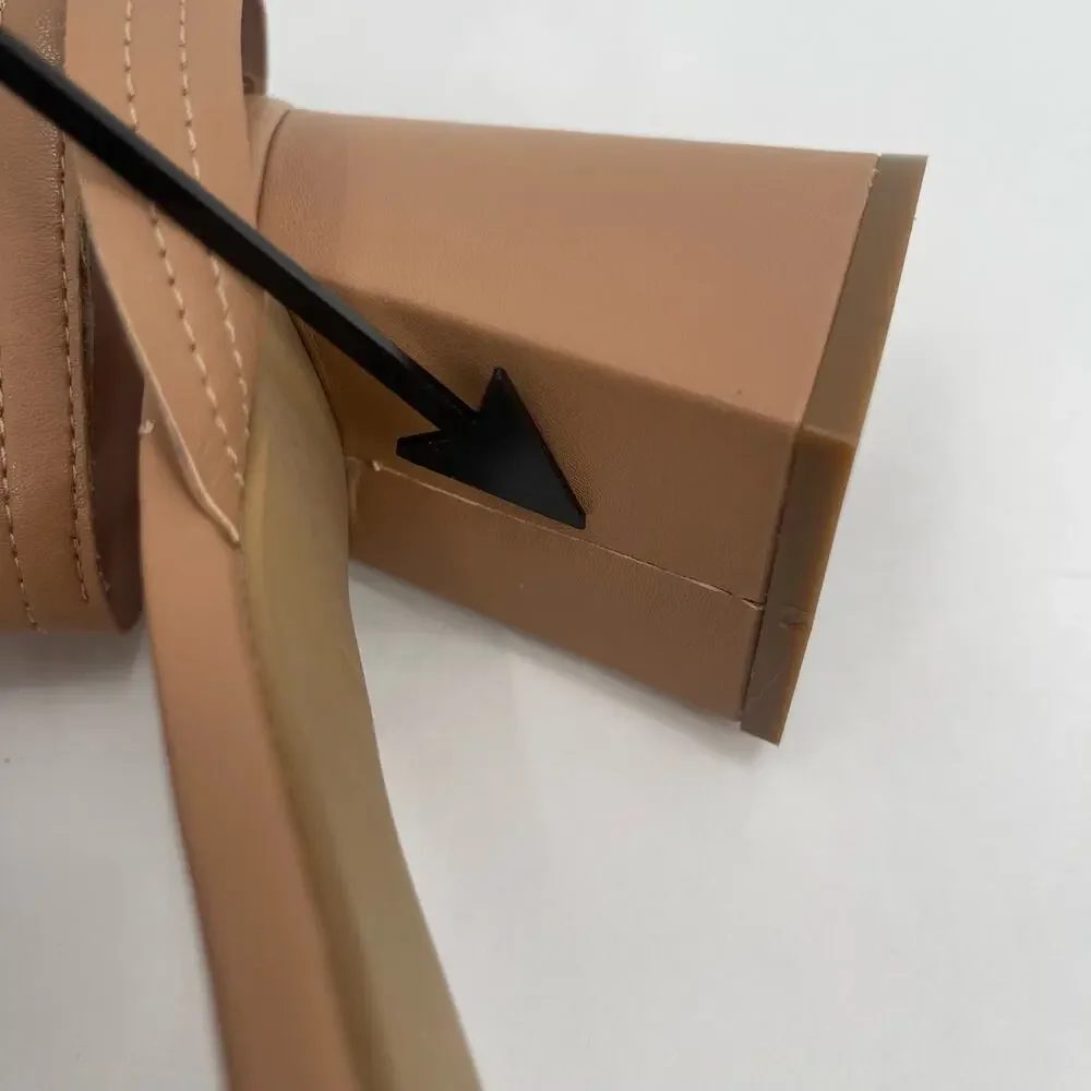 LINEA PAOLO Heels Size 8.5 Emmie Tan Strappy Ankle Block Heel Heeled Sandal